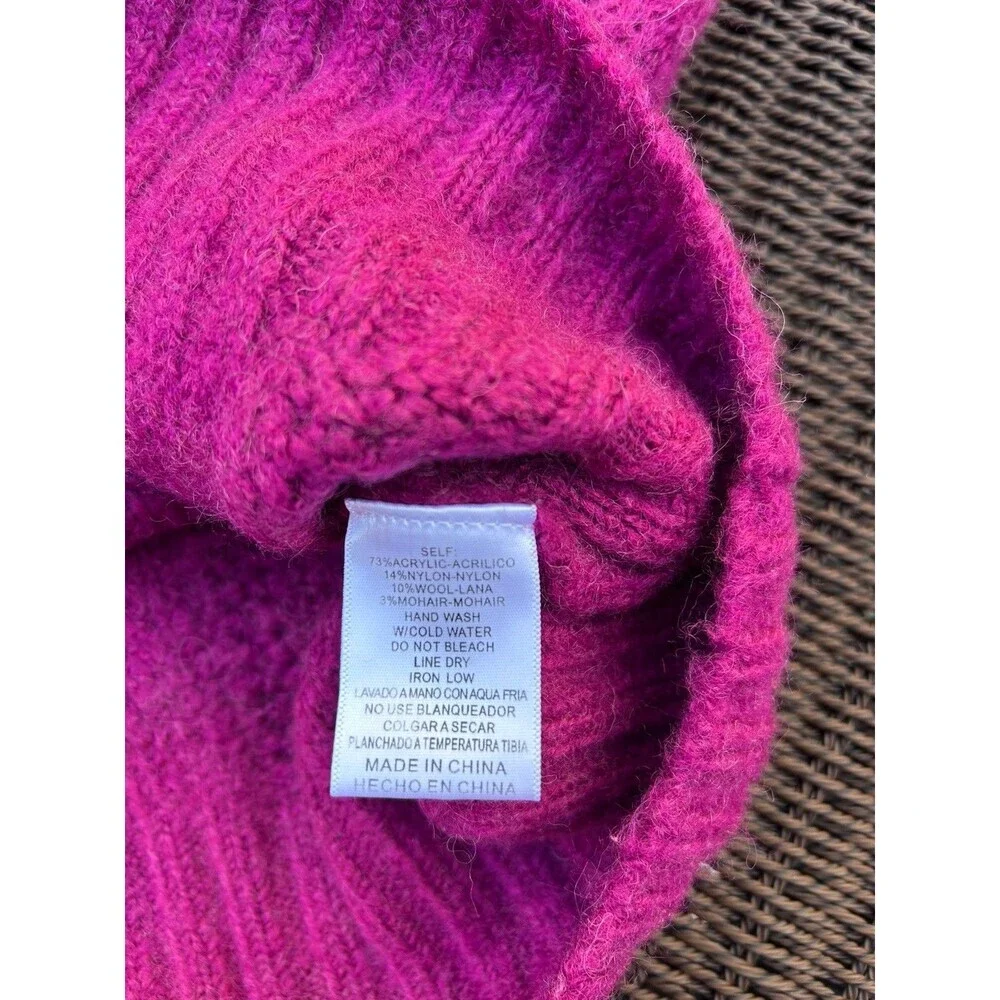 &Merci Women M Berry Pink Open Cable Knit Chunky Wool Mohair Blend Sweater